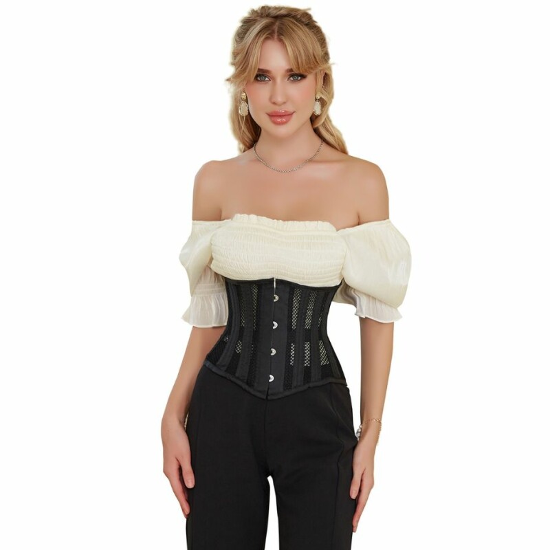 Корсет із сітки Star Night Steel Bones Grid Corsets S, з гачками і шнурівкою, чорний - Изображение 3