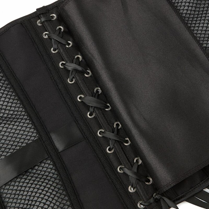 Корсет із сітки Star Night Grid Corset, XL, з гачками й шнурівкою, чорний - Зображення 8