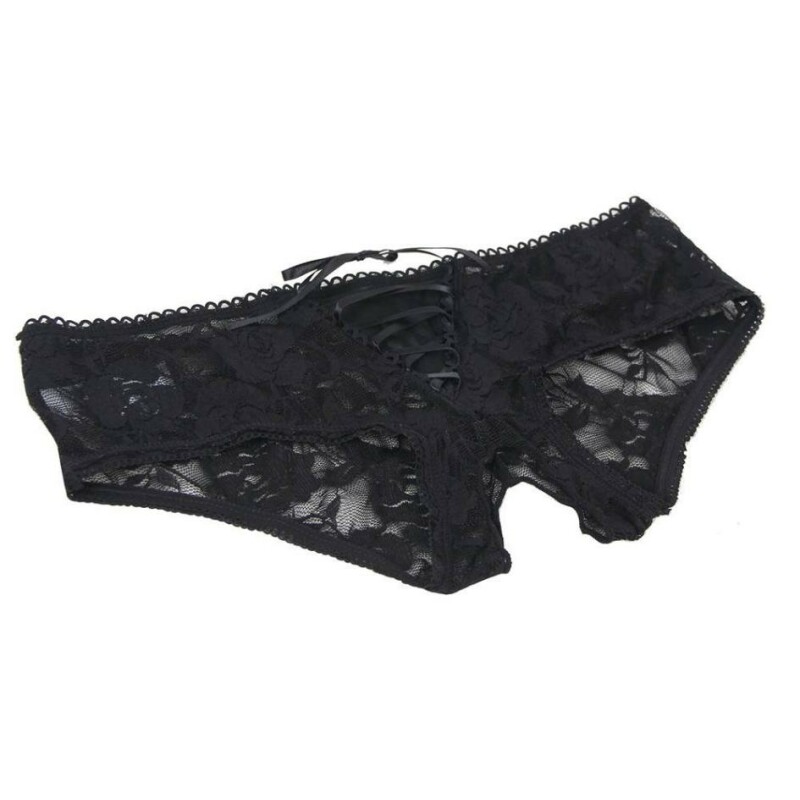 Трусики з інтимним вирізом Star Night Lace Panty мереживні зі стрічками та бантиками, чорні, XS-S - Изображение 2