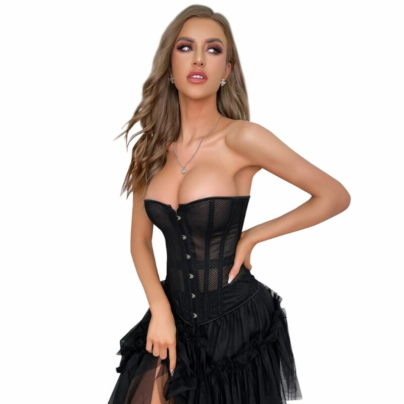 Корсет із сітки Star Night Grid Corset, XL, з гачками й шнурівкою, чорний - Зображення 2