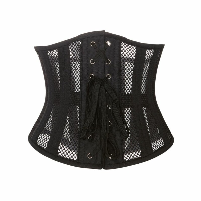 Корсет із сітки Star Night Steel Bones Grid Corsets S, з гачками і шнурівкою, чорний - Изображение 4