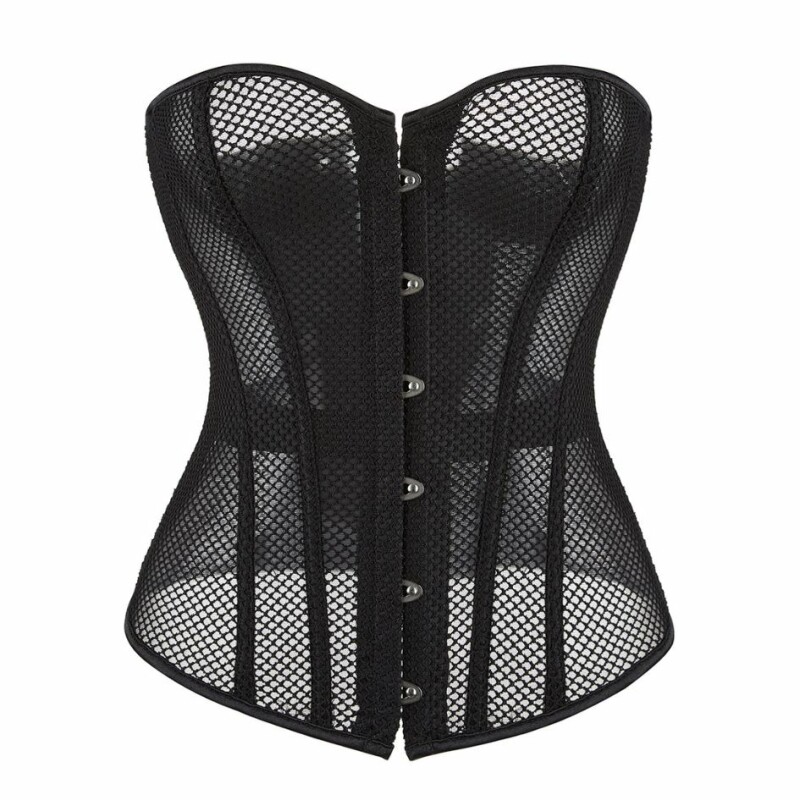 Корсет із сітки Star Night Grid Corset, XL, з гачками й шнурівкою, чорний - Зображення 3