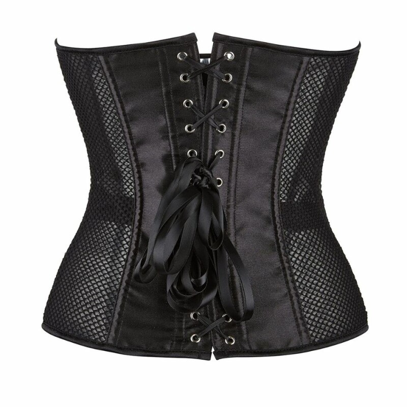 Корсет із сітки Star Night Grid Corset, XL, з гачками й шнурівкою, чорний - Зображення 4