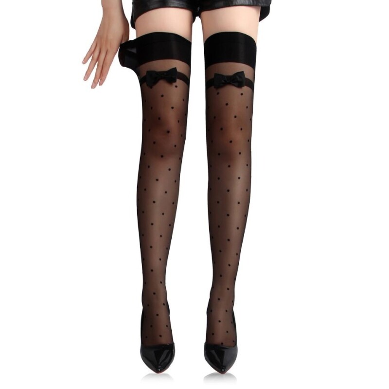Панчохи з бантами Star Night Bow and Spot Stockings у горошок, чорні, OS (XS-L)