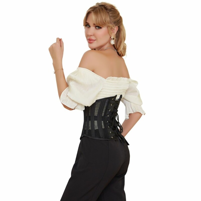 Корсет із сітки Star Night Steel Bones Grid Corsets S, з гачками і шнурівкою, чорний - Изображение 2