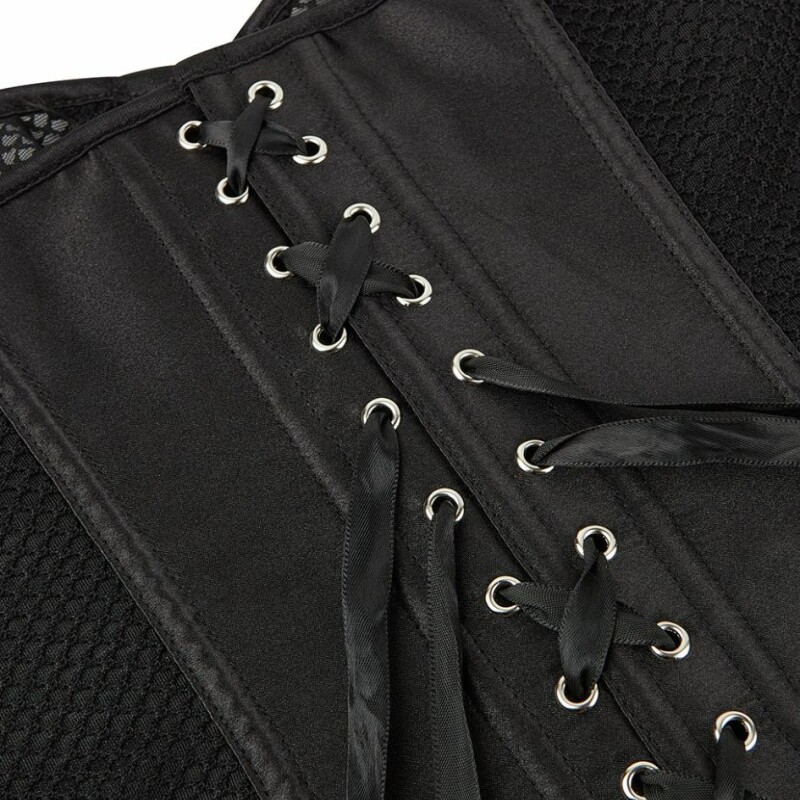 Корсет із сітки Star Night Grid Corset, XL, з гачками й шнурівкою, чорний - Зображення 6