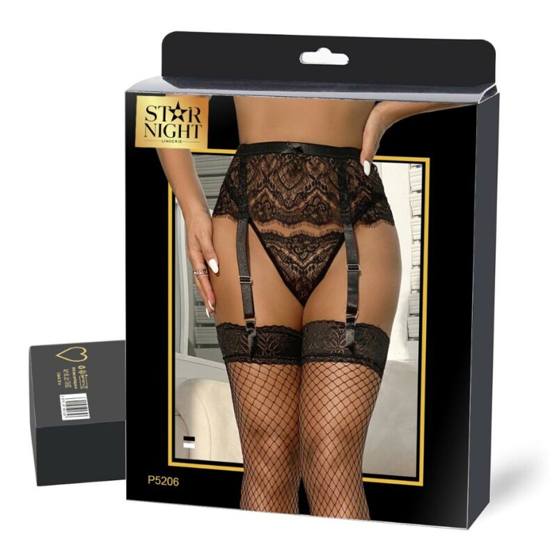 Пояс для панчіх з трусиками Star Night Lace High Waist Garter Belt мереживний, білий, S-M