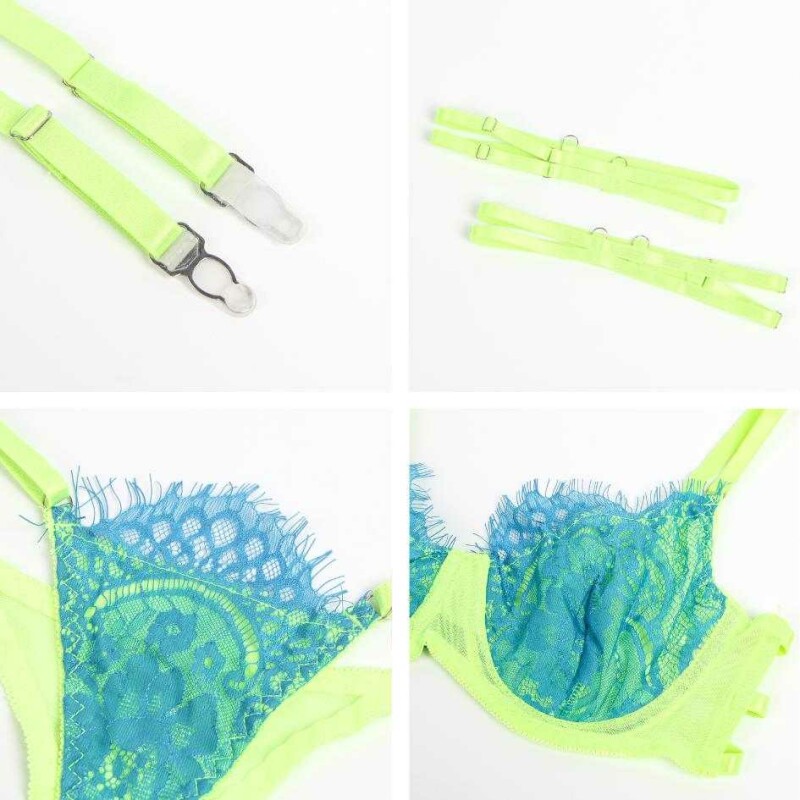 Спокусливий комплект із блакитним мереживом Star Night Green Set 4 предмети, жовтого кольору, XS-S - Изображение 5