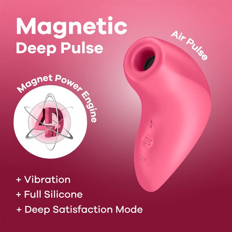 Вібратор Magnetic Deep Pulse з вакуумною стимуляцією клітора, червоний, 11.6 х 4.8 см - Изображение 2