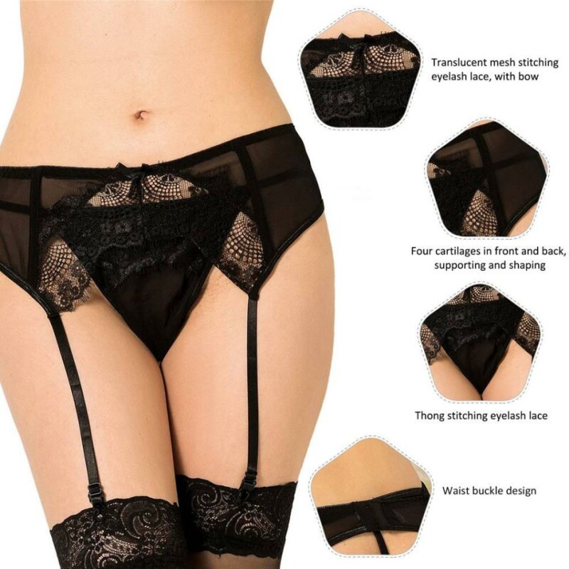 Пояс для панчіх з трусиками Star Night Garter Panty з мереживом, чорний, XS-S - Изображение 4