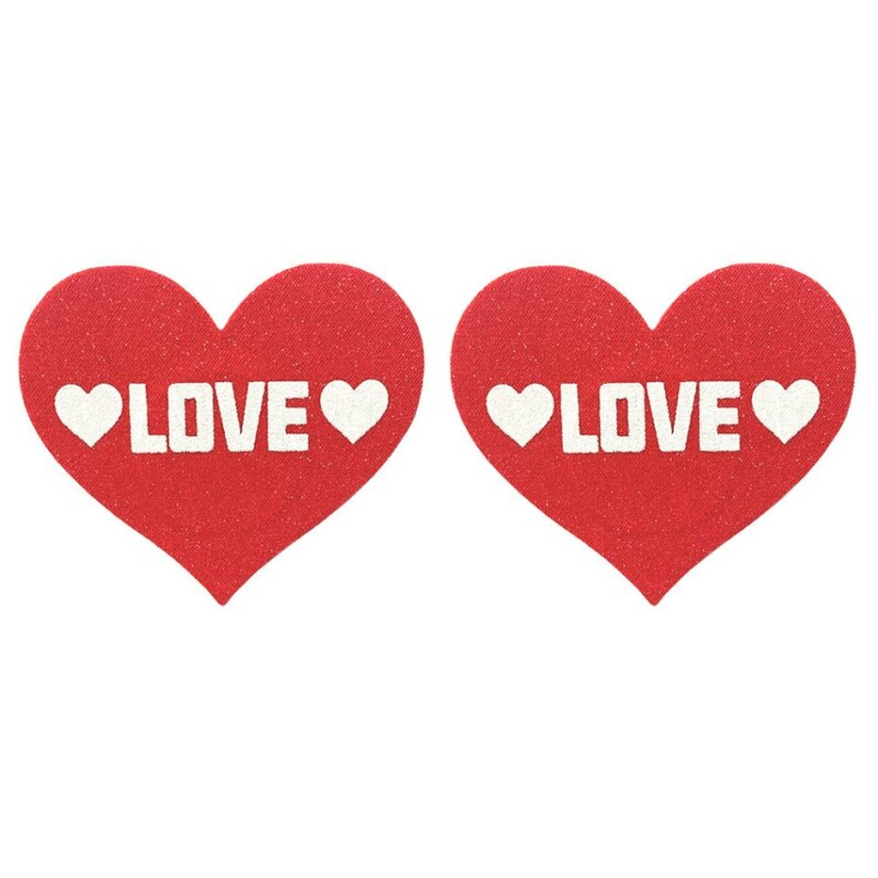 Наклейки на соски з блискітками Star Night у формі сердечок із написом Love, червоні