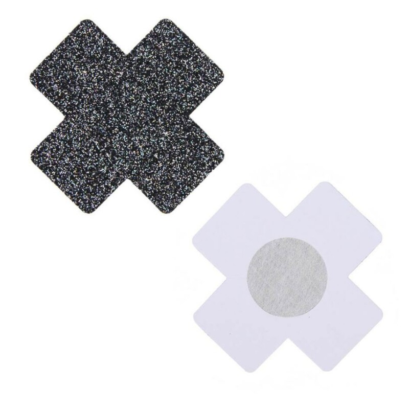 Наклейки на соски з блискітками Star Night Nipple Cover у формі іксів, чорні, 8 х 8 см - Изображение 1