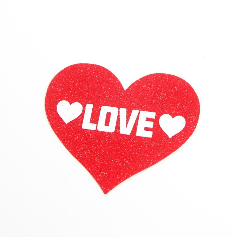 Наклейки на соски з блискітками Star Night у формі сердечок із написом Love, червоні - Зображення 2
