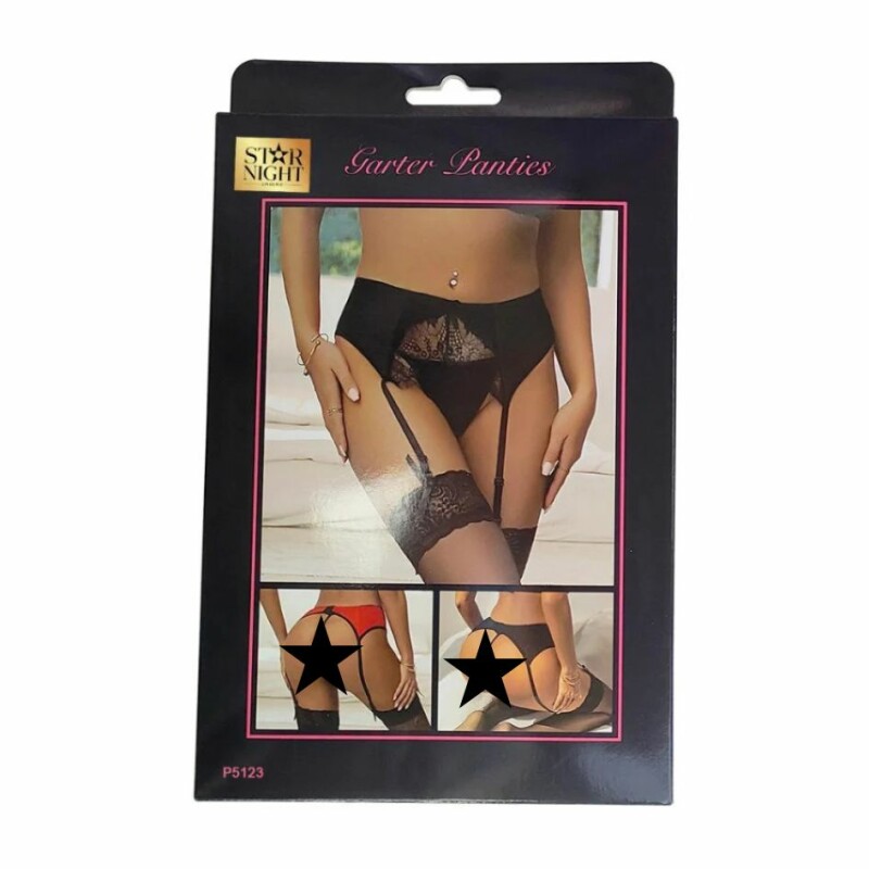 Пояс для панчіх з трусиками Star Night Garter Panty червоний з чорним мереживом, XS-S