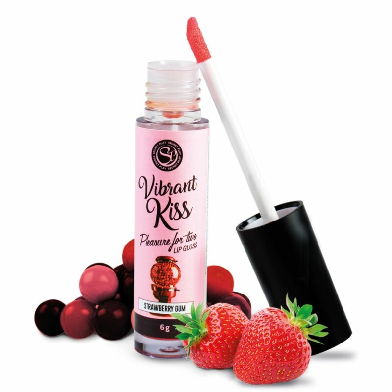 Блиск для губ із вібрацією Secret Play Vibrant Kiss Strawberry Gum зі смаком, для орального сексу, 6 г