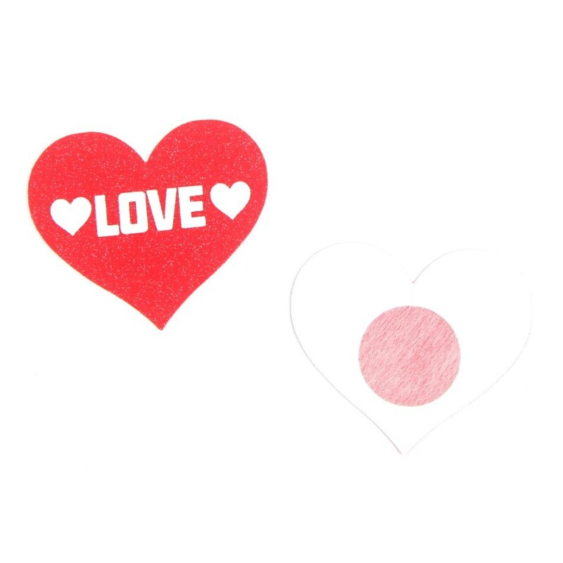 Наклейки на соски з блискітками Star Night у формі сердечок із написом Love, червоні - Зображення 1