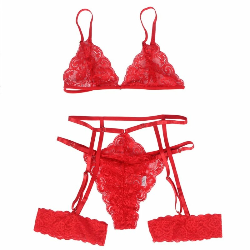 Мереживний комплект Star Night Sexy Set ліф, трусики-пояс із підв'язками, червоний, XS-S - Зображення 1