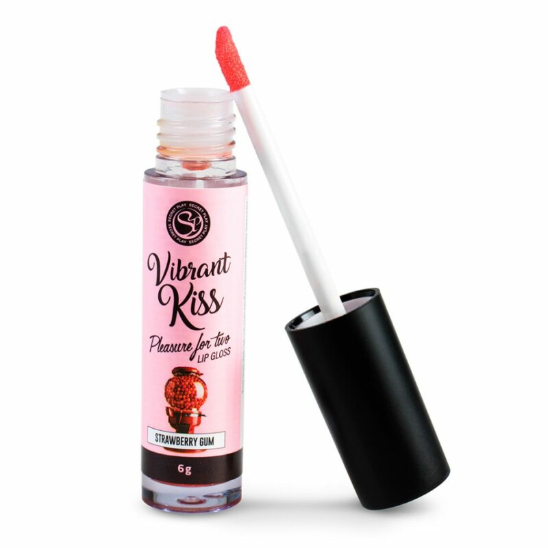 Блиск для губ із вібрацією Secret Play Vibrant Kiss Strawberry Gum зі смаком, для орального сексу, 6 г - Зображення 1