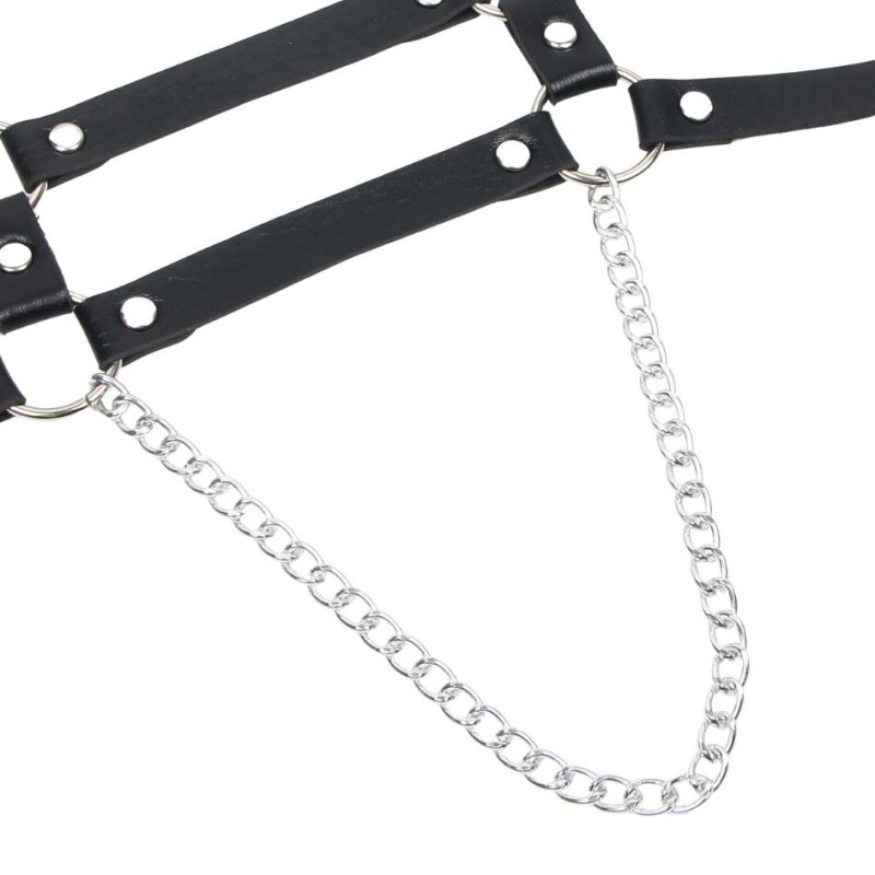 Портупея зі штучної шкіри Star Night Punk Leather з ланцюжками, чорна, OS - Зображення 6