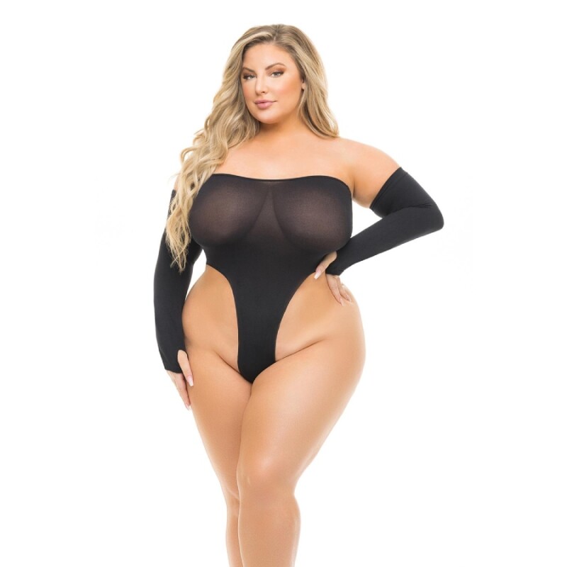 Боді та рукавички Pink Lipstick, чорні, Plus Size