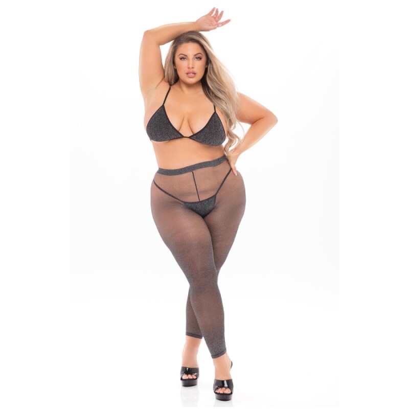 Комплект Pink Lipstick Tall Order бюстгальтер, стрінги та легінси, чорний, Plus Size