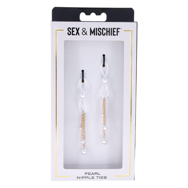 Затискачі для сосків Sex &amp; Mischief з декоративними перлинами, золоті - Зображення 1