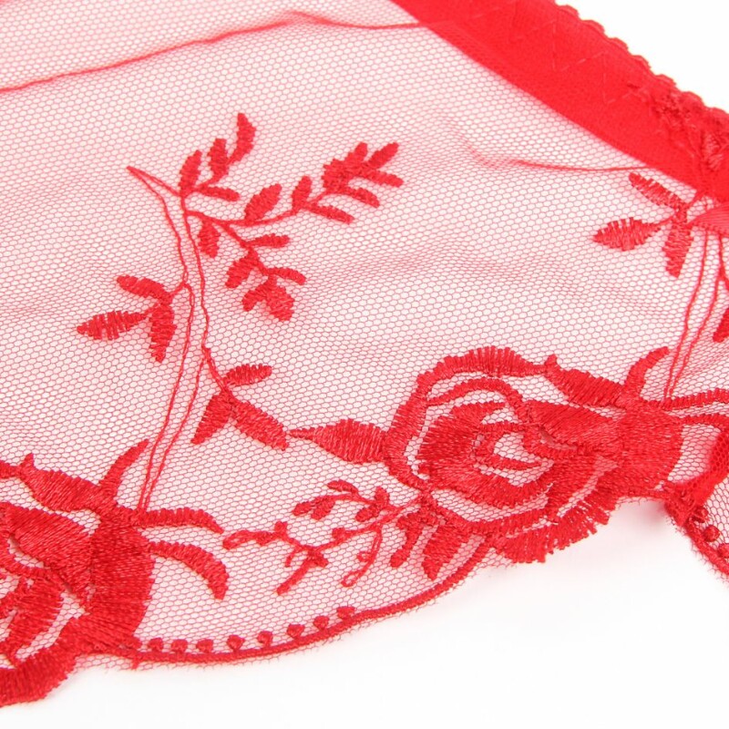 Пояс для панчіх з трусиками Star Night Embroidery Lace, M, з вишивкою, червоний - Зображення 4
