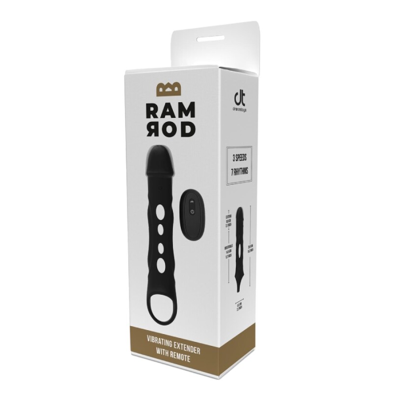 Вібронасадка на член подовжуюча Dreamtoys Ramrod з пультом, чорна, 26 х 4.2 см - Зображення 1