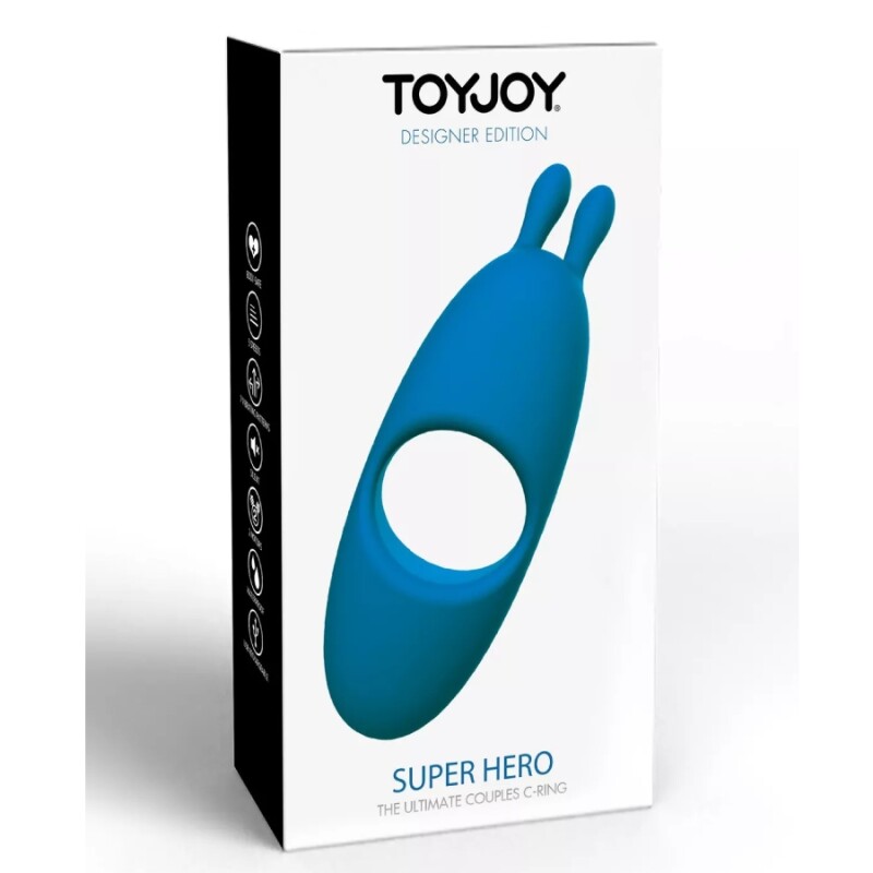 Ерекційне віброкільце ToyJoy Superhero з вушками для клітора, блакитне, 13.8 х 4 см - Зображення 2