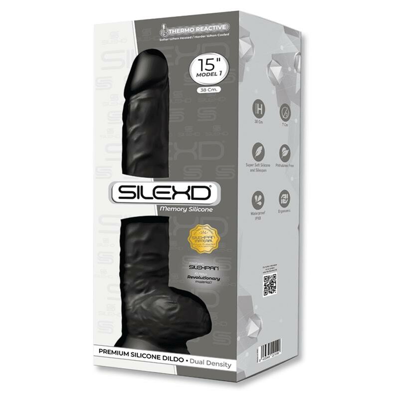 Фалоімітатор реалістичний SileXD Model 1 на присосці, чорний, 38 х 7 см - Изображение 2