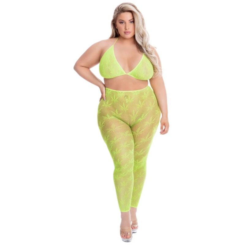 Комплект Pink Lipstick All About Leaf бюстгалтер та легінси в сіточку, зелений, Plus Size - Зображення 2