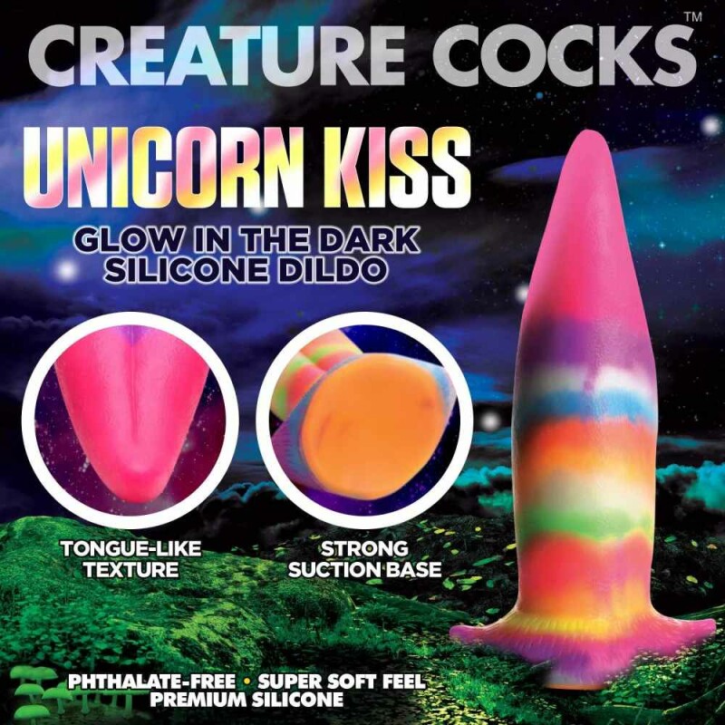 Фалоімітатор у вигляді язика XR Brands Unicorn Kiss світиться у темряві, різнокольоровий, 21.3 х 5.8 см - Изображение 2
