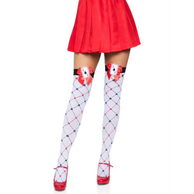 Панчохи Leg Avenue з принтом у вигляді гральних карт, білі, One Size