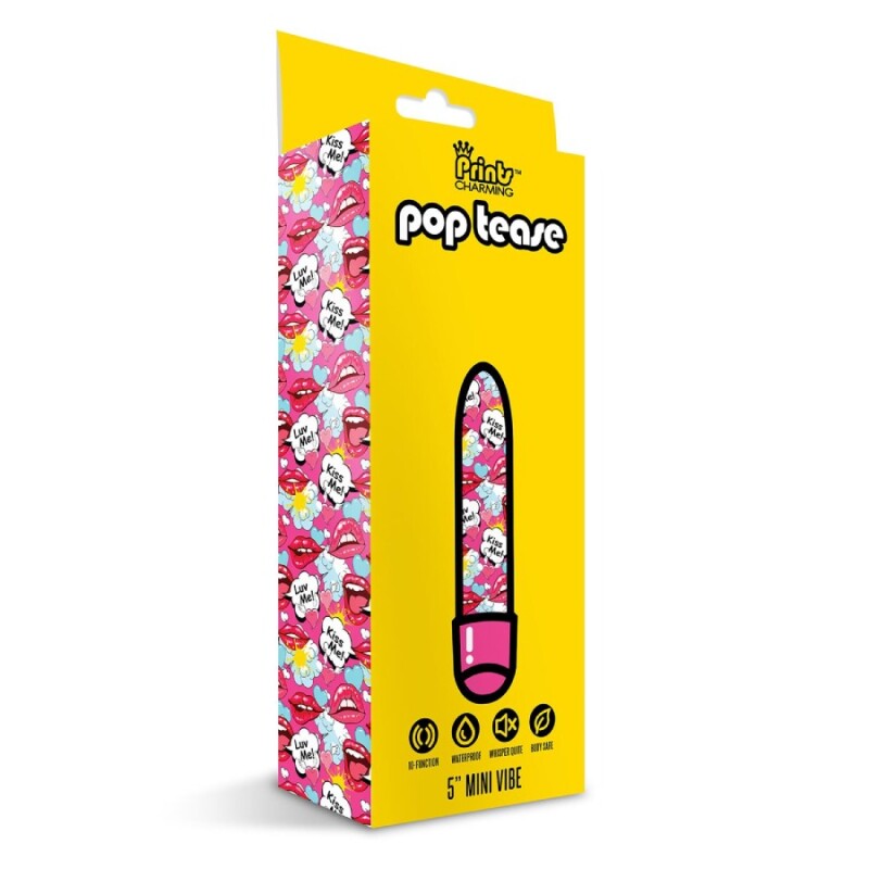 Міні-вібратор Global Novelties Prints Charming Pop Tease з яскравим принтом, різнокольоровий, 12.7 х 2.5 см - Зображення 1