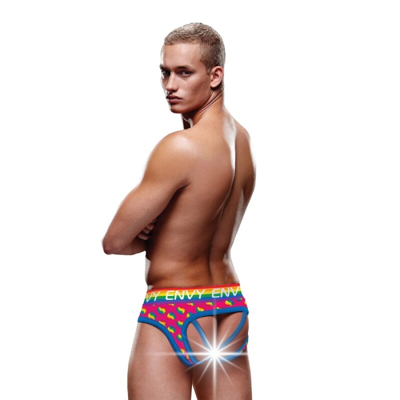 Труси чоловічі Envy Menswear Rainbow Hearts з відкритим задом, різнокольорові, S-M - Зображення 1