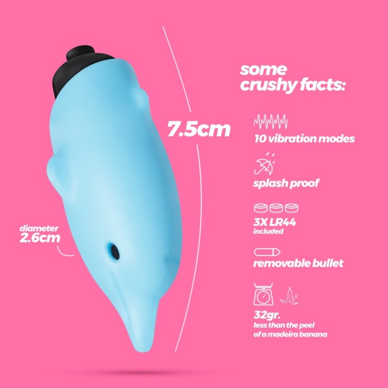 Міні-вібратор Crushios Dolphin з 10 швидкостями, блакитний, 7.5 х 2.6 см - Зображення 7