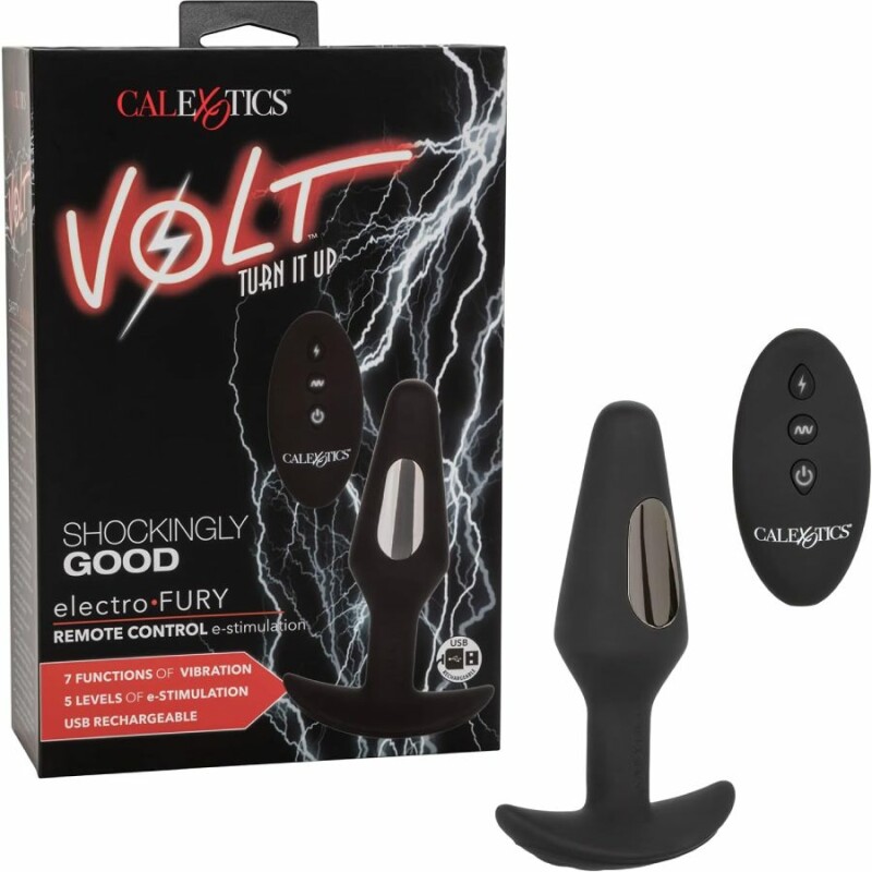 Анальна пробка з електростимуляцією CalExotics Volt з дистанційним керуванням, чорна, 12.7 х 3.2 см
