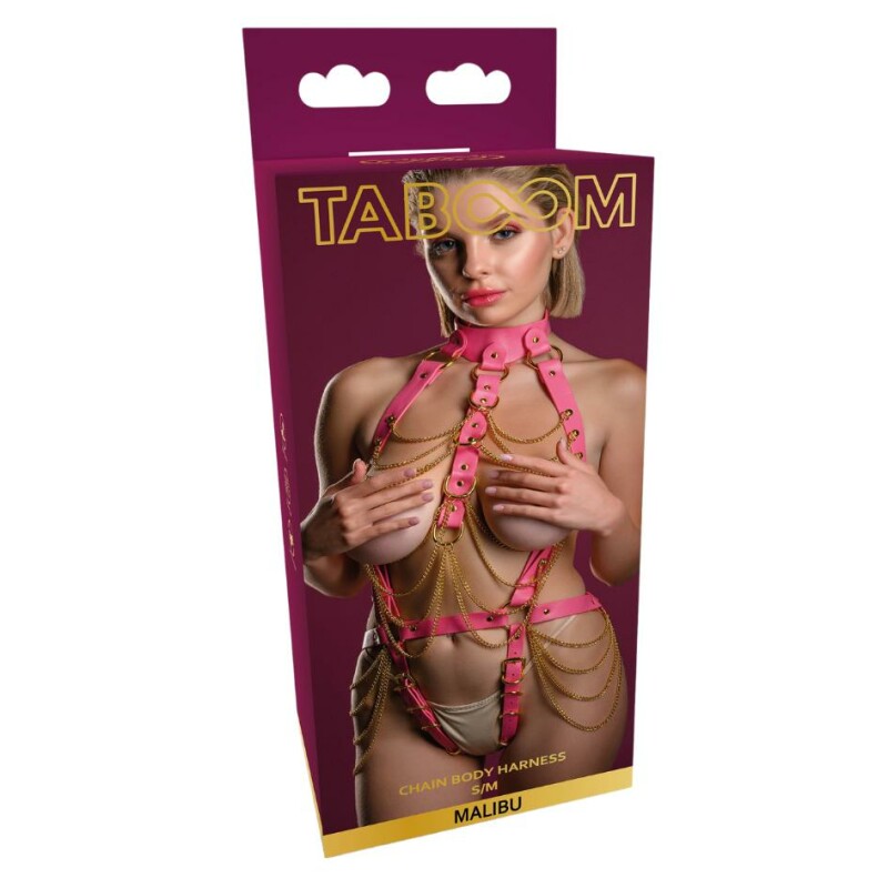 Портупея з ланцюгами Taboom Malibu Chain Body Harness рожева із золотою фурнітурою, S-M