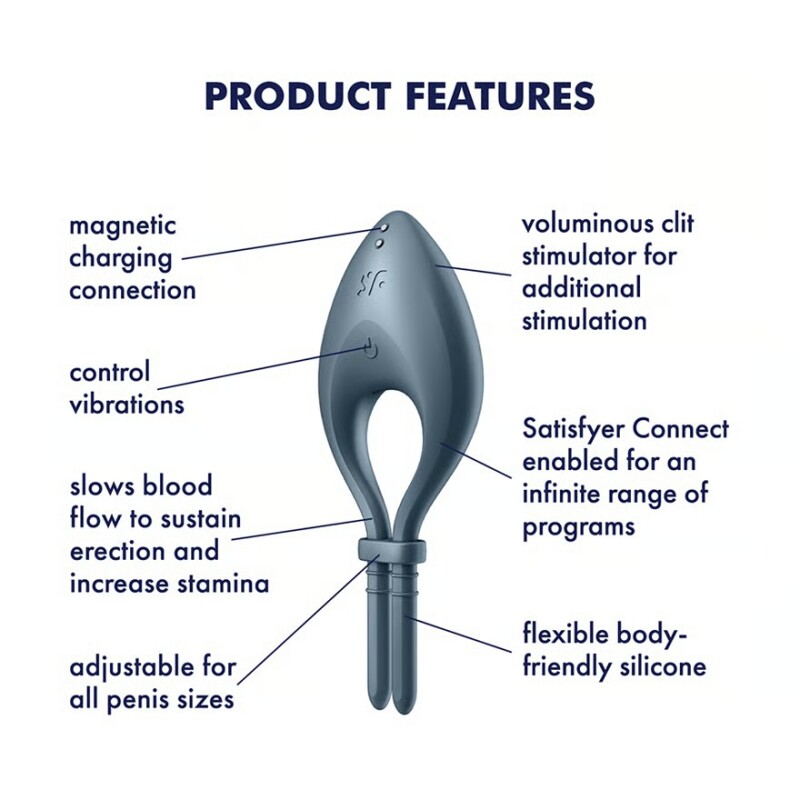 Ерекційне віброкільце Satisfyer Bullseye з додатком, темно-синє, 14.1 х 5.3 см - Изображение 4
