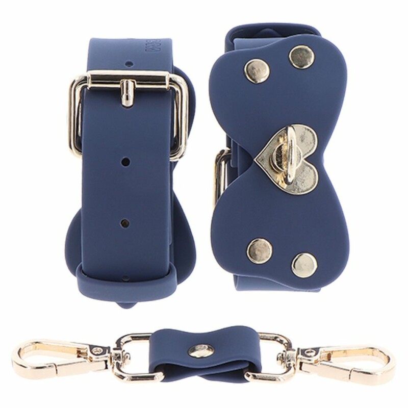 Наручники силіконові із золотою фурнітурою Taboom Silicone Supreme Silicone Wrist Cuff Set із застібками, сині, 30 см - Изображение 3