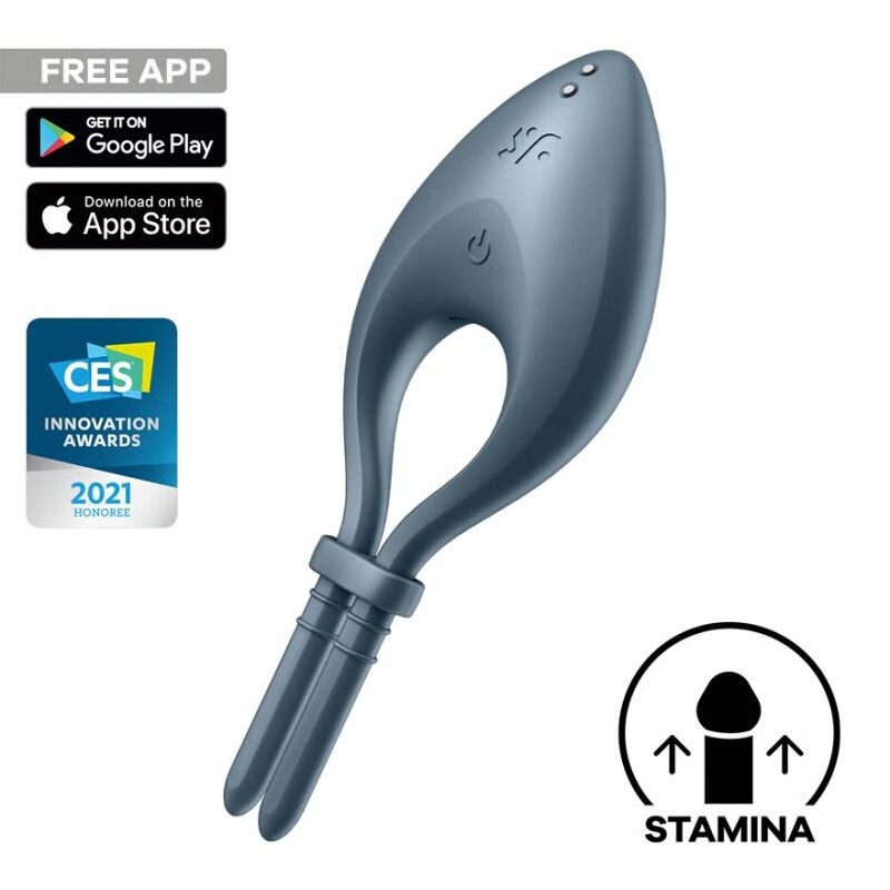 Ерекційне віброкільце Satisfyer Bullseye з додатком, темно-синє, 14.1 х 5.3 см