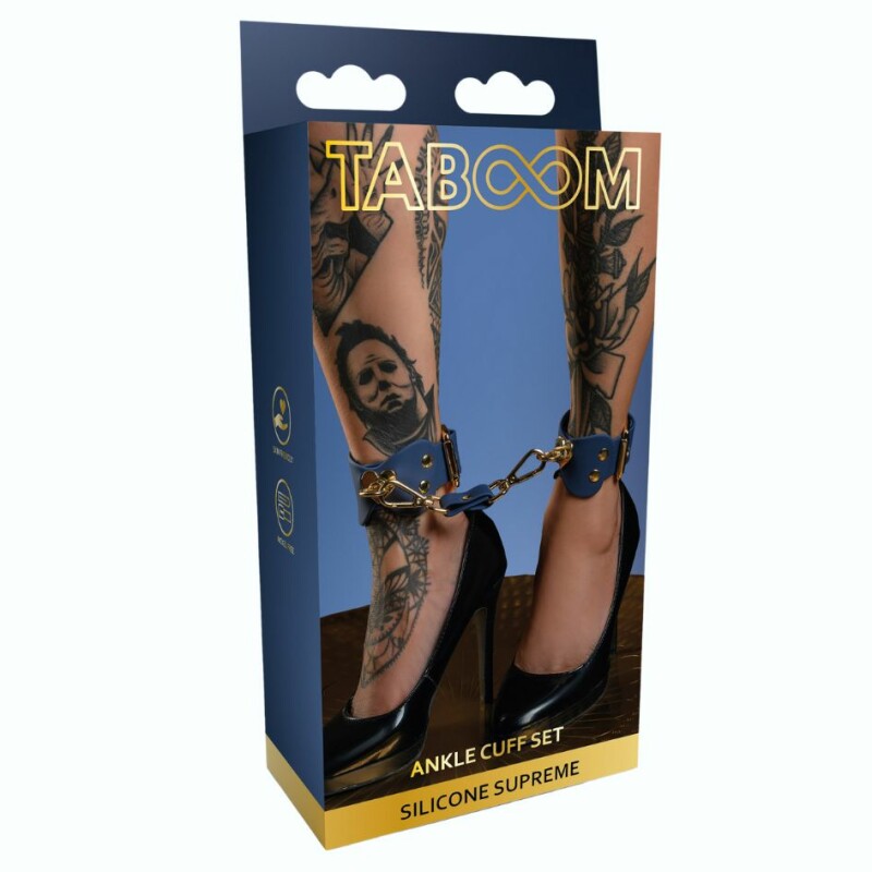 Поножі силіконові із золотою фурнітурою Taboom Silicone Supreme Ankle Cuff Set із застібками, сині, 36.5 см