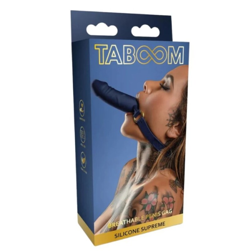 Кляп у вигляді пеніса Taboom Silicone Supreme, силіконовий, синій, 3.5 см (пошкоджена упаковка)