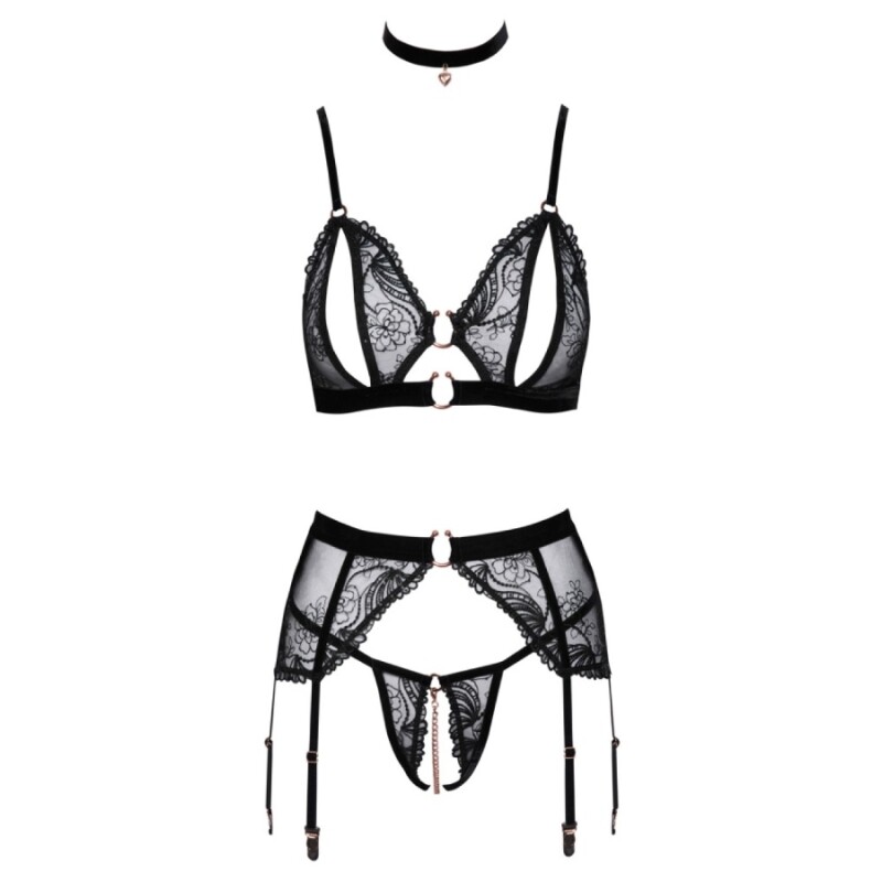 Сексі набір з чокером Abierta Fina Bra, мереживний, чорний, XL - Изображение 2