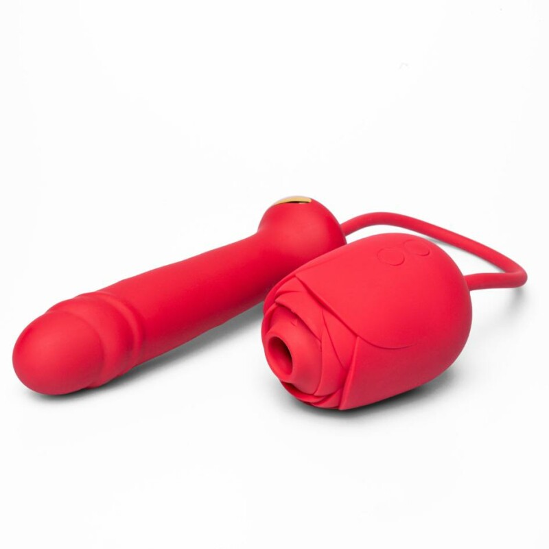 Вакуумний стимулятор клітора в формі троянди Every Night Toys з вібратором з фрикціями, червоний - Зображення 2