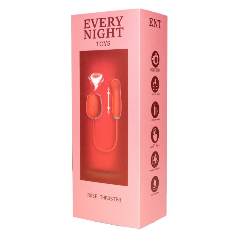 Вакуумний стимулятор клітора в формі троянди Every Night Toys з вібратором з фрикціями, червоний - Зображення 1