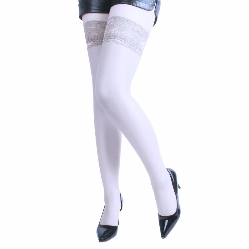 Панчохи на силіконовій стрічці Star Night Thigh High non-slip Stocking з мереживними коронками, білого кольору, XS-L