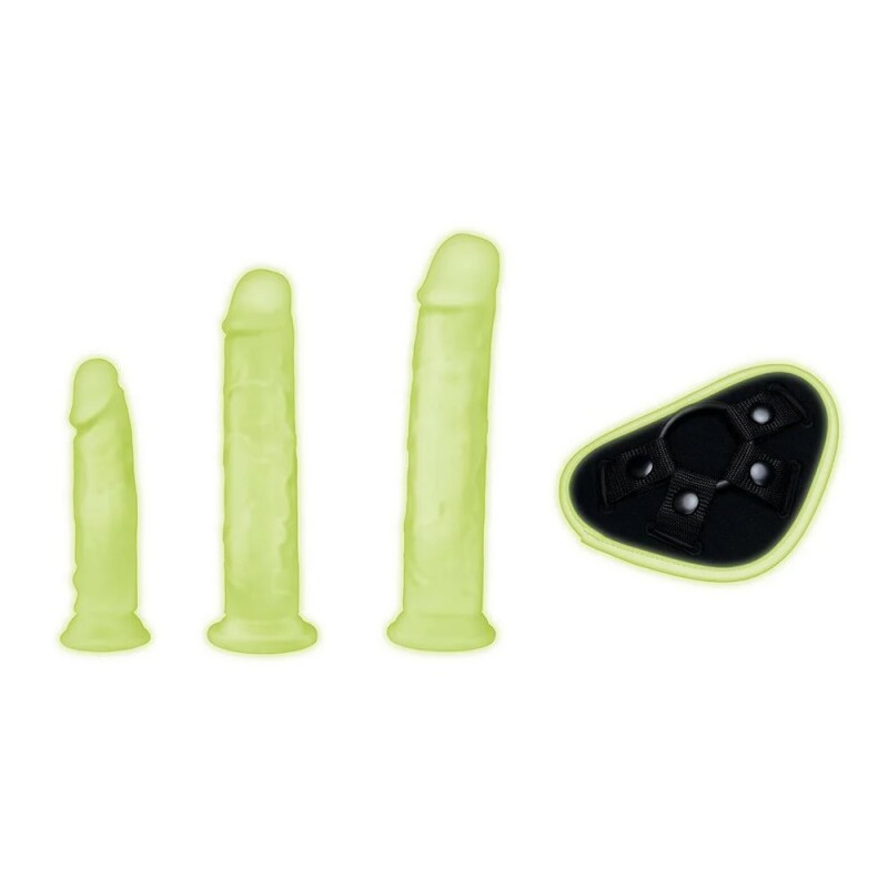 Страпон Whipsmart Glow in the Dark світиться в темряві, 3 насадки, зелений