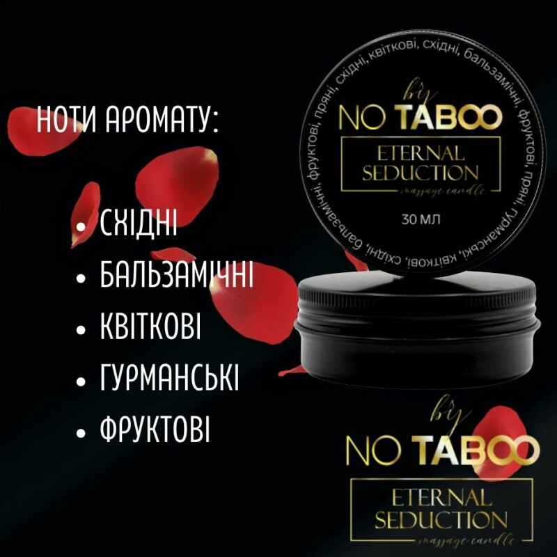 Масажна свічка, 30 мл, NO TABOO Eternal Seduction квіти + фрукти + сандал - Зображення 1