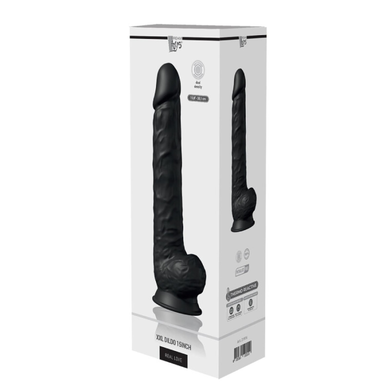 Фалоімітатор гігантський Dreamtoys Real Love реалістичний, на присосці, чорний, 38 х 7 см - Зображення 1
